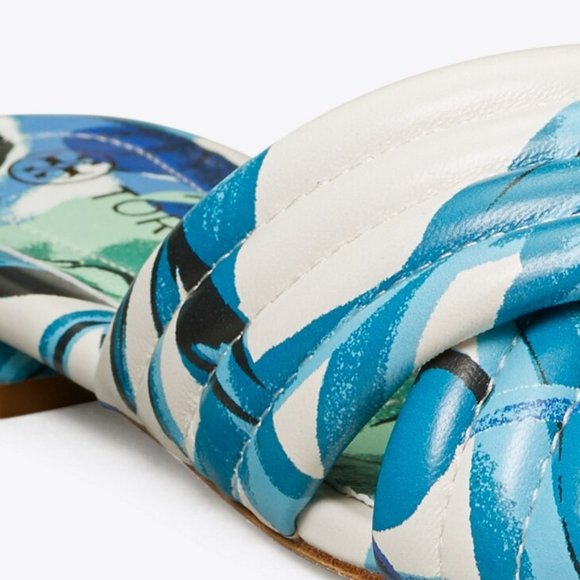 Tory Burch $278 LEATHER KIRA QUILTED FLAT SLIDE Blue Cream 8 8.5 - Picture 8 of 10